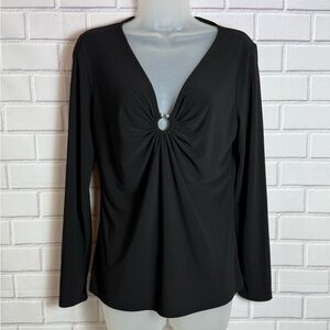 INC women Black Ruched Blouse with V-Neck/size M